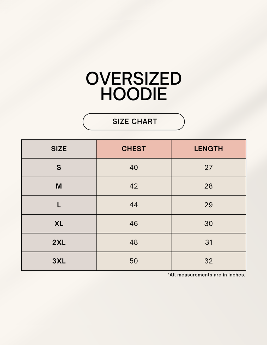 Chris Nolan Unisex Oversized Hoodie Size Chart — Estuary Store