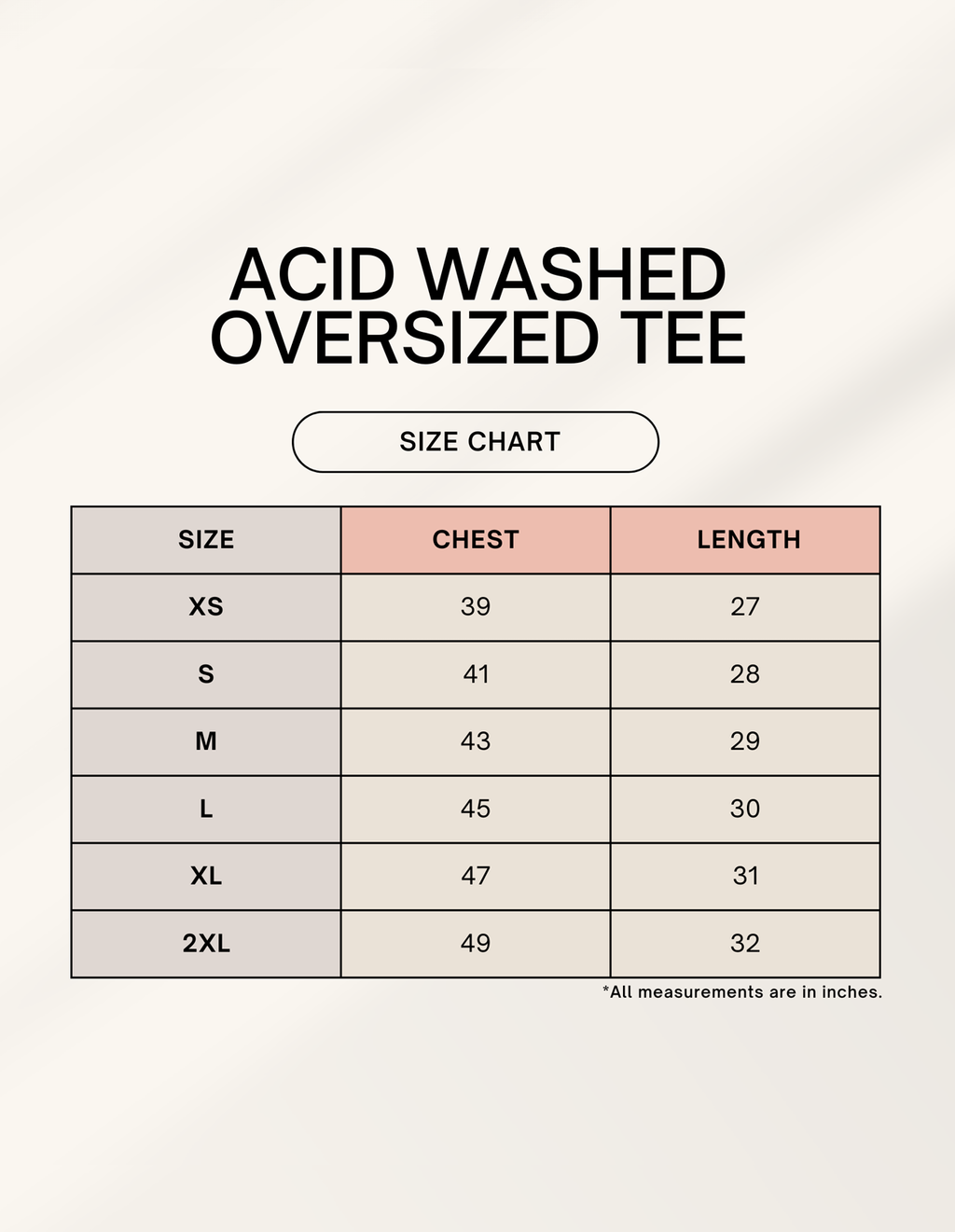 The Godfather Unisex Acid Washed Oversized Tee Size Chart — Estuary Store